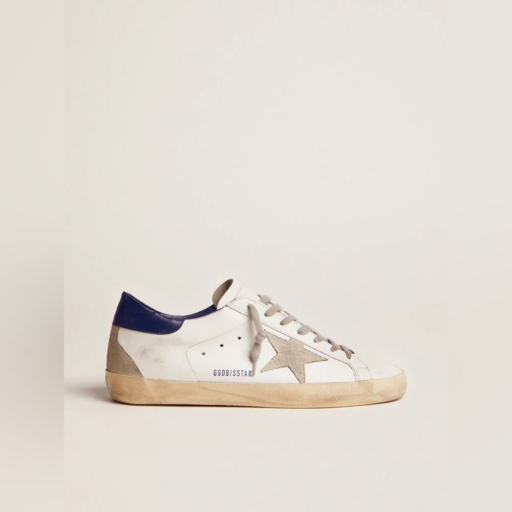 Golden Goose Super Star Cream and Navy Star Sneakers